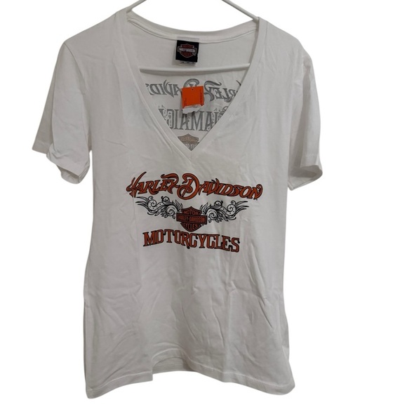 Harley-Davidson Tops - Harley Davidson Jamaica V Neck T Shirt Womens 2XL XXL White Graphic Logo NWT